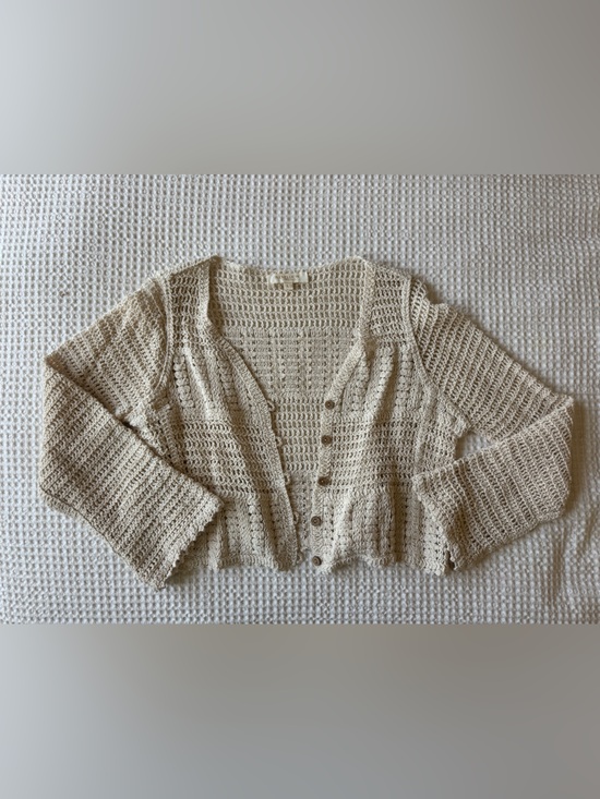 Rebellion Sweaters - Rebellion Cream Open-Weave Button Cardigan
